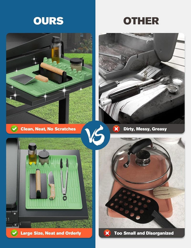 visnfa Silicone Griddle Tools Mat for Blackstone, Heat Resistant Spatula Mat, BBQ Grill Tool Rest, Silicone Grill Pad，Blackstone Griddle Accessories for Kitchen, Cooking & Countertop（Green） - Image 5